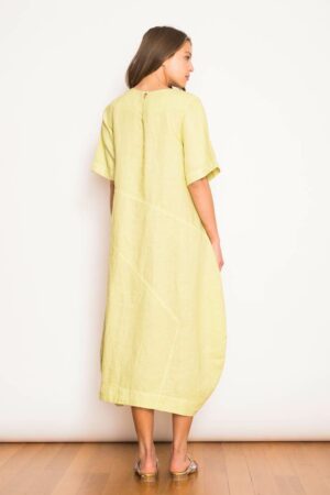 Linen Balloon Shaped Dress With Front Pocket